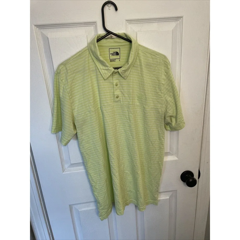 The North Face Polo Shirt Men's Large Striped Breathable Athletic Comfort Yellow